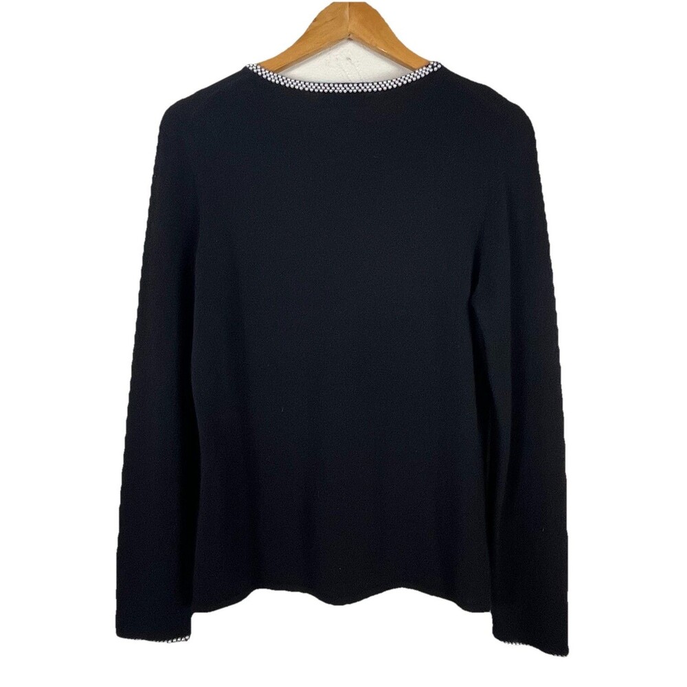 Charter Club 100% Cashmere Sweater Women L Black Pearl Trim Long Sleeve - Picture 12 of 13